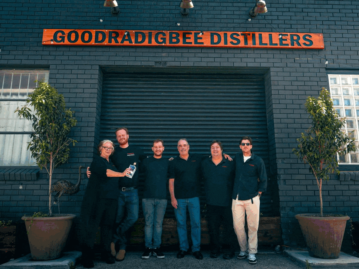 Group photo of Red Bottle staff members and Geoff from Goodradigbee Distillery. Group photo of Red Bottle staff members and Geoff from Goodradigbee Distillery.